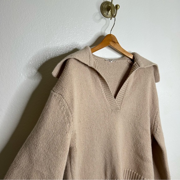 FRAME Oversized Collar 100% Merino Wool Tan Chunky Knit Sweater Small - Picture 12 of 15